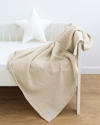 LOOLAY Musselin Decke 150x200cm – 100% Europäische Baumwolle – Leicht Atmungsaktiv – musselindecke Sommer für Kinder – Wickeldecke, Reisedecke und Strandtuch (Beige)