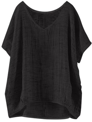 Nuaoxyeu Musselin-Bluse Musselin Bluse Damen Kurzarm Sommerbluse Oversized Elegant V-Ausschnitt Tshirts GroßE GrößEn Leichte Hawaii Hemd LäSsige Basic Baggy Meine Bestellungen