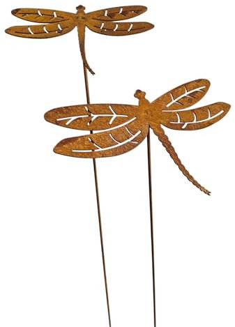 Bornhöft Set di 2 spine da giardino a forma di libellule, effetto ruggine, metallo, decorazione da giardino in metallo e ferro