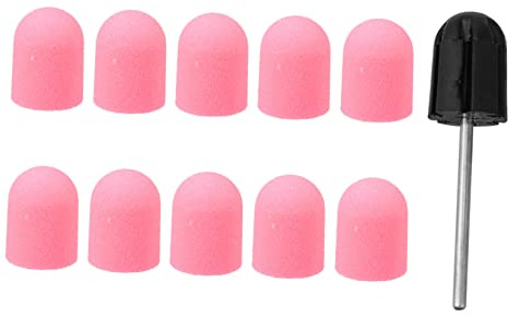 LOLIPPYY 10 Stück Nagelkunst Sandkappen aus Leichtem Kunststoff mit Körnung Verschleißfest für Maniküre und Pediküre Inklusive 10 Schleifkappen und 1 Schleifkopf