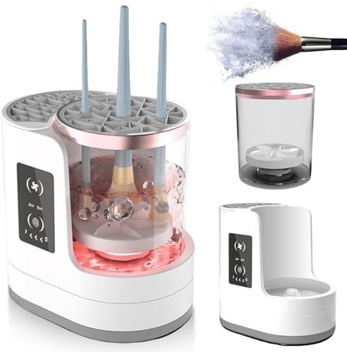 WIYETY Elektrisk sminkborstrengörare och torkare: Multifunktionell sminkborstrengörare med tidsstyrd tvätt- och lufttorkningsfunktion, för alla penseltyper penselrengörare makeup