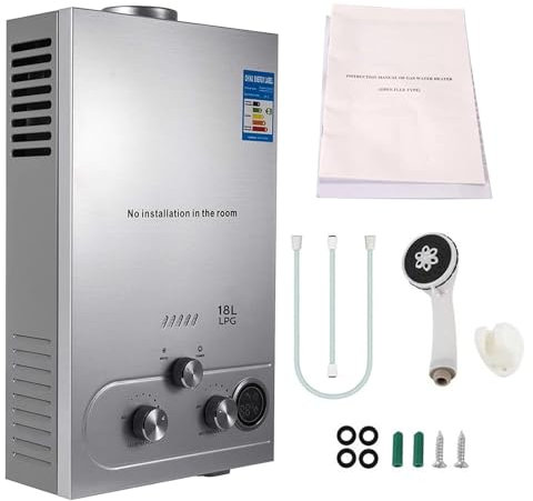 Scaldacqua a gas propano LPG 6L/8L, scaldabagno istantaneo con modalità inverno ed estate, 16 kW Scaldacqua a gas propano GPL con kit doccia, per la famiglia, campeggio, camper, casa (6L)