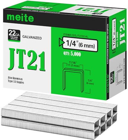 meite Tackerklammern Typ 53, 6 mm verzinkte Klammern Typ 53 JT21 für Handtacker & Elektrotacker, 5.000 Stück, 11,2 mm Rückenbreite, 0,75 mm Drahtstärke, ideal für Polster, Basteln & Möbel