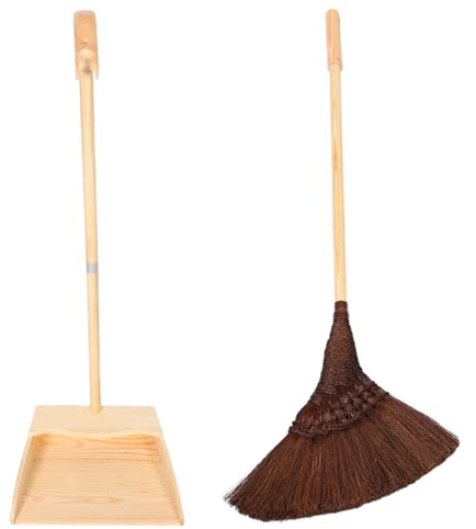 Handmade Japanese Palm Broom and Dustpan Set Wooden Floor Cleaner | Beige Finish, Vintage Retro Design, Gentle Sweep for Hard Floors and Modern Interiors, Garden Use