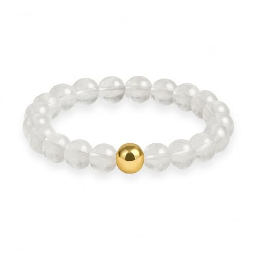 GD GOOD.designs Anti Stress Ring aus Naturstein Perlen | Elastische Perlenringe Damen mit 18K vergoldeter Perle | Wasserfeste Anxiety Rings - Ringgröße 54-60