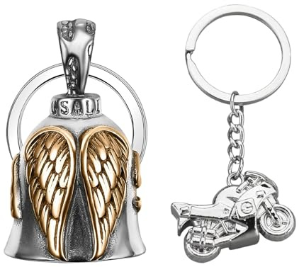 EUYKQNOI Campanella Moto Guardian Bell Originale, Campanellino Motociclisti, Portachiavi Moto Portafortuna, Angelo Custode Con Anello Appeso Per Auto Elettriche, Moto, Biciclette Ecc.
