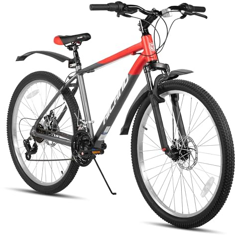 HILAND Mountain Bike 26”, 18 Velocità, MTB con Forcella Ammortizzata, Telaio in Alluminio e Freni a Disco, per Uomo e Donna, Colore Arancione