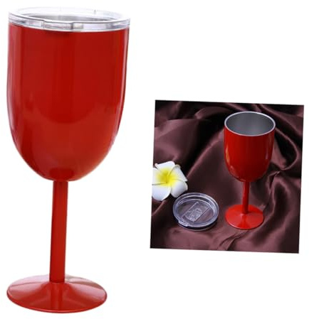 TOYZFRIENDY Verres à Vin Inox Double Paroi Avec Couvercle Gobelets Réutilisables Pour Vin Rouge Et Blanc Cocktails Boissons Chaudes Et Froides Design Sans Tige Robuste Acier Alimentaire Rouge