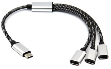 Cable divisor USB C macho a 3 hembra, convertidor de múltiples concentradores, puerto de carga, adaptador de alimentación dividida de 11.8 pulgadas hembra a macho
