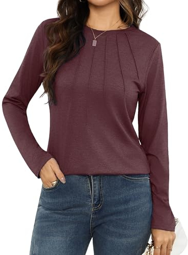 Gyabnw T Shirt Donna Girocollo Maniche Lunghe | Tessuto morbido, dettagli plissettati, design elegante e casual, per uso quotidiano