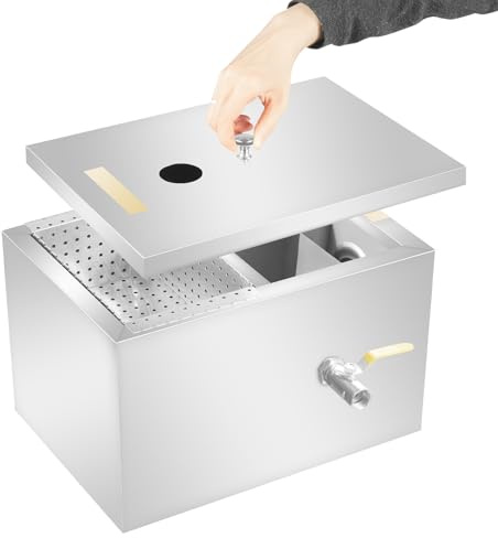 Bac à Graisse sous Evier 18-20 L Bac Separateur Graisse en Acier Inoxydable Séparateur de Graisse pour Restaurant Cuisine Intercepteur à Graisse Commercial 35 x 25 x 23 cm