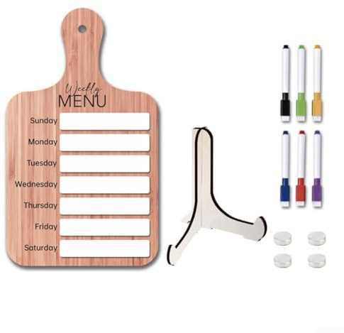 Magnetic Wooden Meal Planner Board with Dry Erase for Refrigerator, Weekly Menu Organizer for Kitchen Meal Planning, Easy to Write and Clean Dinner Schedule Memo Wall Décor