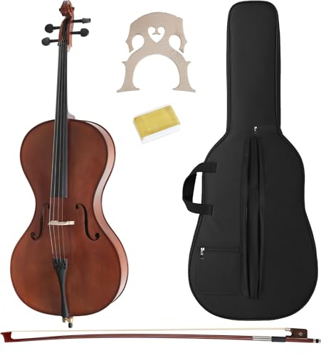 Classic Cantabile CP-200 4/4 Antique Cello Set - vollmassiver Fichten- und Ahornkorpus, Palisandergriffbrett, Feinstimmer & gepolsterte Tasche - Ideal für Anfänger & Fortgeschrittene