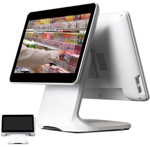 Caisse Enregistreuse À Écran Tactile Double Systèmes de Point Vente Pc 15.6 Pouces Windows 7/10 Processeur N2930 4 Go Ram Ssd 64 Supermarché Restauration pour Le Commerce Détail