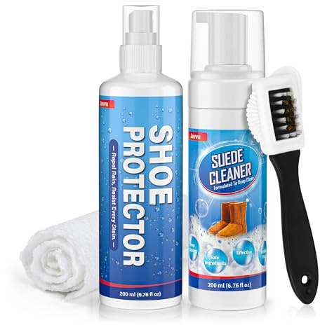 Jevvu Suede Shoe Cleaner Kit with Protector Spray, Suede & Nubuck Cleaning Kit with Brush and Cloth, Cleans and Repel Water