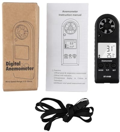 Digital Anemometer for Bt-816B Sensor Air Tester with LCD Backlight 0-30 M/S Wind Speed and Temperature Measurement for HVAC Cfm Monitoring Outdoor Sports Sailing Kite Flying