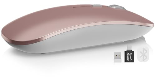 SABLUTE Ratón Bluetooth para MacBook Pro/Air, iPad, mouse inalámbrico recargable de tres modos para 3 dispositivos (BT 5.2 + 2.4G), elegante mouse silencioso delgado para superficie, ventanas, oro