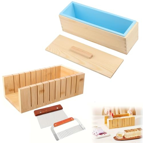 Kit de Fabricación de Jabón, Juego de Cortador y Molde de Madera para Jabón con Herramientas de Corte, Cuchillos de Corte Ondulados y Rectos, Kit de Jabón Hágalo Usted Mismo