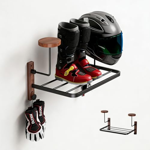 MIDINGCHAI Helmhalterung Wand, Motorrad Garderobe, Motorradhelm Halterung Wand, Helm Halterung Wand für Motorrad Fußball Taktische Ausrüstung Geeignet, Hergestellt aus Edelstahl und Holz