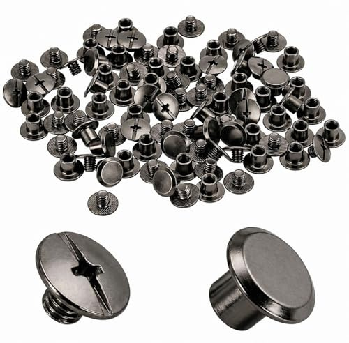 QZKJQDD 20 Stück Buchschrauben, Gürtelschrauben mit Phillips Kopf, M4×5mm Hohlnieten, Buchbinderschrauben Schraubnieten für Taschen,Bücher,Halsbänder, Rucksäcke,Hundeleinen (Gun Black)