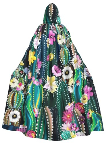 CKGODGF Blooming Cactus Print Carnival Costumes,Party Capes,Adult Hooded Capes,Witch Robes,Fashion Cloaks,Cosplay Robe