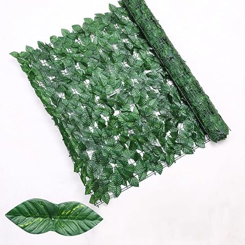 Clôture de lierre artificiel, rouleau de haie artificielle, rouleau de haie verte, clôture d'intimité, treillis de feuilles pour balcon, décoration murale (feuilles de lierre vertes imprimées en