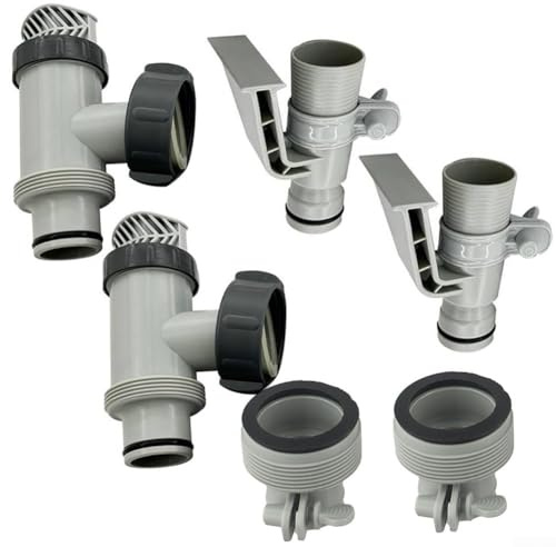 Adaptador de manguera 1 25 a 1 5 con juego de válvula de émbolo que incluye soportes de manguera para piscinas sobre el suelo para mejorar la circulación del agua y la eficiencia del filtro (2 juegos)