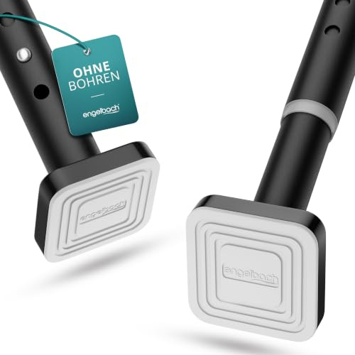 Engelbach® Gardinenstange ohne Bohren (Ø 32 mm) - Individuell anpassbare Teleskopstange - Massiver Kabonstahl für stabilen Halt, Kleiderstange ausziehbar, 260-310cm Schwarz