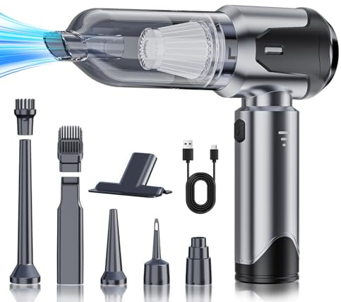 Aspirateur à Main sans Fil 4 en 1, Mini Aspirateur de Voiture, Argenté | Vidage Automatique 1 Touche, Rechargeable USB-C, 3 Niveaux de Puissance, pour Maison, Bureau et Cuisine
