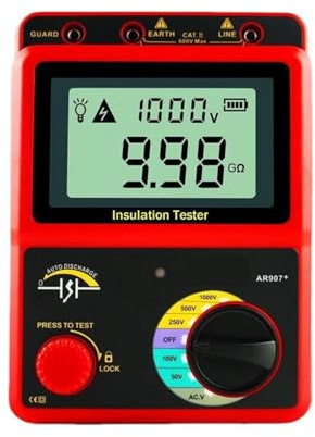 Megohmmeter 500V Högspänning Elektroniskt Skakbord 1000V Elektriker Högresistansmätare 2500V Isolationsresistanstestare Snabba Exakta Mätresultat(AR907+(1000V))