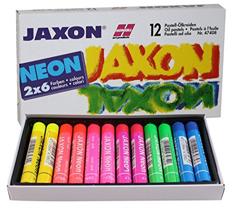 Honsell 47408 - Jaxon Ölpastellkreide, 12er Set, 2 x 6 Neon-Farben im Kartonetui, brillante, lichtechte Farben, für Künstler, Hobbymaler, Kinder, Schule, Kunstunterricht, frei von Schadstoffen