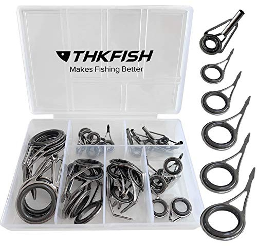 THKFISH Ruten Reparatur Kit Spinn Ruten Reparatur Keramik Edelstahl Carbon Spinnrutenführungen Angeln Ruten Reparatur Kit 35stück/75stück