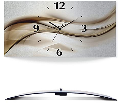 ARTLAND Wanddeko Wanduhr ohne Tickgeräusche Alu Quarzuhr 60x30 cm Eckig Lautlos 3D Design Welle Abstrakt Modern Ausgefallen T9LI