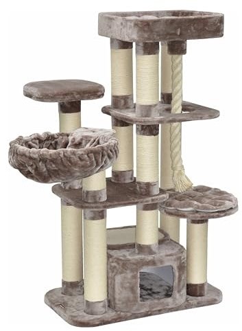 nanook Kratzbaum Memphis XXL - hochwertiger 600 gr. Plüsch - schwere große Katzen - 158 x 85 x 49 cm - grau braun - 51 kg