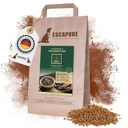 Escapure Adult Trockenfutter Hund 1,5kg Beutel WILD - Hundefutter trocken mit Rapsöl & Amarant - Alleinfuttermittel für ausgewachsene Hunde getreidefrei - Hundenahrung mit hohem Fleischanteil
