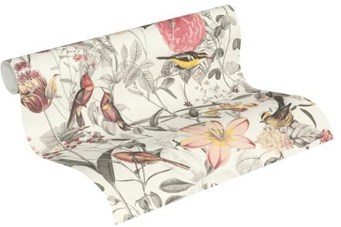 A.S. Création Vliestapete Exotic Life Tapete Tropisch Floral Natürlich 10, 05 M x 0, 53 M Gelb Grau rot Made in Germany 372761 37276-1
