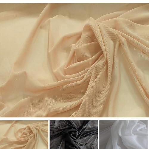 Fabrics-City hautfarbe hochelastischer Meshstoff 100% Netzgewebe, Gitterstoff, Dekonetz, Tüllstoff für Nähen, Basteln, Dekoration, Kleidung, DIY, feines Lochfilet, atmungsaktives Netz Stoff, 5115