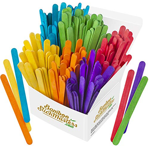 BSM Lutscherstäbchen, mehrfarbig, 300 Stück, ideal für Bastelprojekte, Eis am Stiel, Backen, Kinderaktivitäten und Pflanzenetiketten, 6 Farben (114 x 10 x 2 mm)