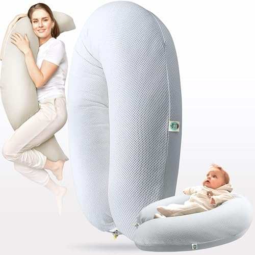 sei Design Cojín de Lactancia XXL ergonómico, 190 x 30 cm, cojín de Embarazo, cojín cómodo para Adultos | Nestchen recién Nacidos, cojín con Funda 100% algodón