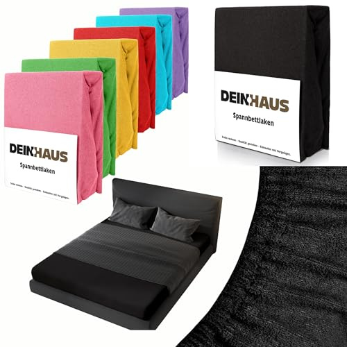 DH DEIN.HAUS Frottee Spannbettlaken 200 x 220 cm – Baumwolle, mit Gummizug, weich & pflegeleicht, Bettlaken – Farbe: schwarz