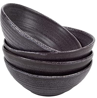 Elanze Designs Modern Chic Ribbed Serving Meals Soup Salad French Onion Cereal Chili Pasta Ceramic Stoneware Kitchen Dinnerware Bowls Set of 4 - Charcoal Grey