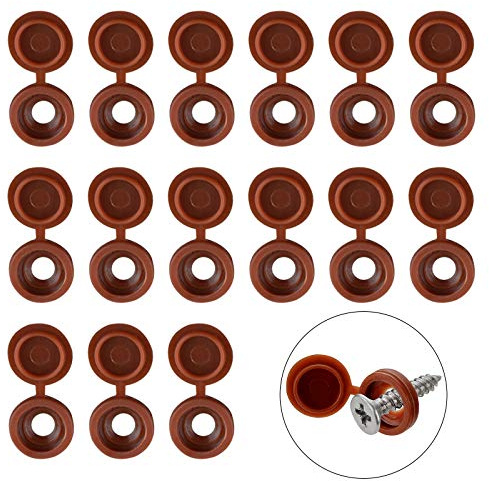INCREWAY Screw Cover Caps, 100 Pcs Plastic Screw Caps Fold Washer Flip Tops Hinged Screw Decorative Cover with Organized Box (Brown)