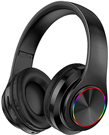 Bluetooth hörlurar över öron, trådlösa stereo vikbara hörlurar trådlösa och trådlösa headset, för långvarig bär, med ljus,Black