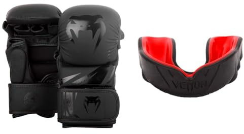 Venum Guantes MMA Sparring Challenger 3.0 - Negro - M & Protector Dental Unisex Adulto, Negro/Rojo