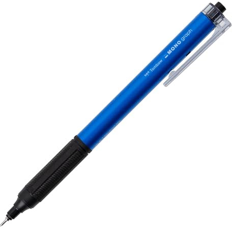 Tombow - MONO Graph Lite Kugelschreiber mit einziehbarer Spitze - Ballpoint Pen mit weicher Öltinte in Schwarz und blauem Gehäuse - Kugelschreiber mit Präzisionsspitze 0,52 mm