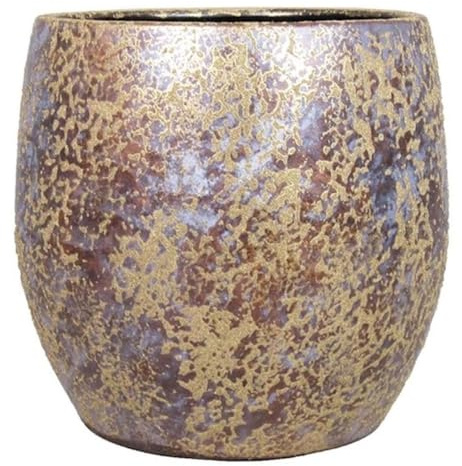 INNA-Glas Vintage Pflanztopf Mago aus Keramik, Gold, 17 cm, Ø 19 cm | Wischoptik - Pflanzgefäß