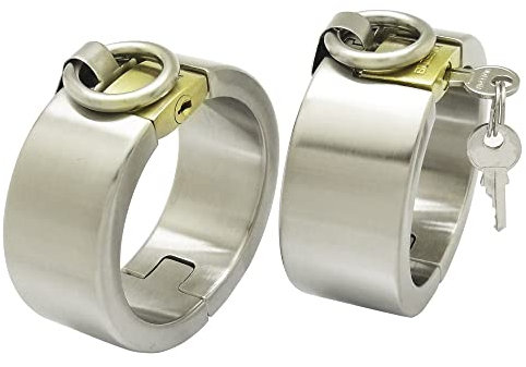 ROLOL Gebürstet Edelstahl Handgelenk Fußfesseln Mit Vorhängeschloss Restraint Set Handschellen -Handschellen (Size : 65mm x 55mm)