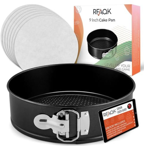 RFAQK Springform 24 cm rund, Kuchenform rund zum Backen, Antihaft Backform rund mit 50 Pergamentpapier, Kuchenspatel & E-Book