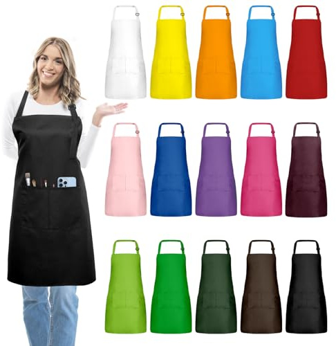 IMERAGO 15 Pcs Adult Aprons Bulk with Pockets Adjustable Bib Chef Apron for Women Men Painting Cooking Crafting (Multicolor, L)