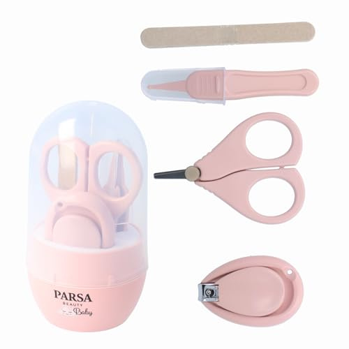 PARSA Beauty Baby Nagel-Pflegeset 6-teilig (rosa) – Baby Pflegeset beinhaltet Nagelschere, Nagelknipser, Nagelfeile und eine Pinzette – Baby Pflegeset Neugeborene – Pflegeset Baby